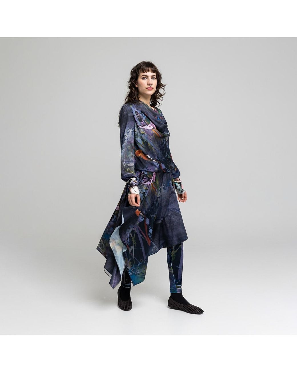 ARTISTA Blue Serena Asymmetric Midi Skirt