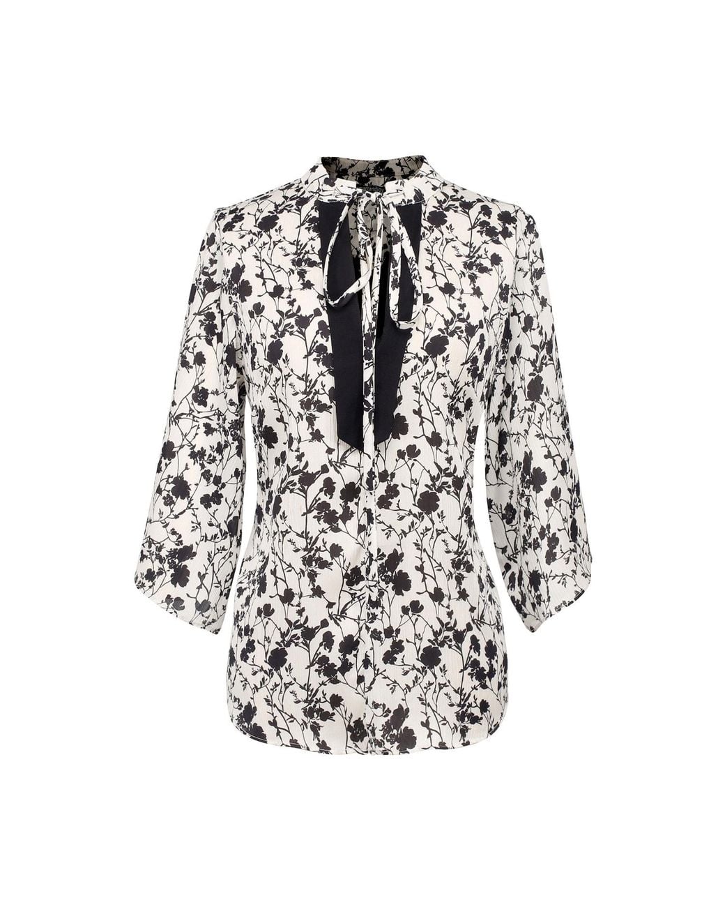 Smart and Joy Black Tulip Sleeves Blouse With Monochrome Floral Print