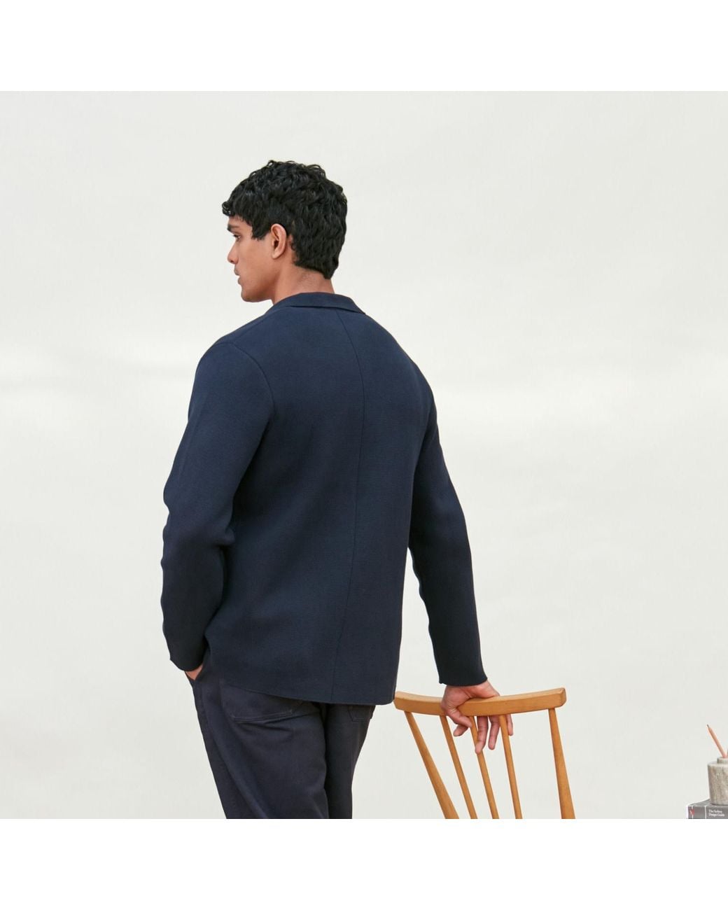 Paul James Knitwear Blue Cotton Deconstructed Knitted Gabriel Blazer for men