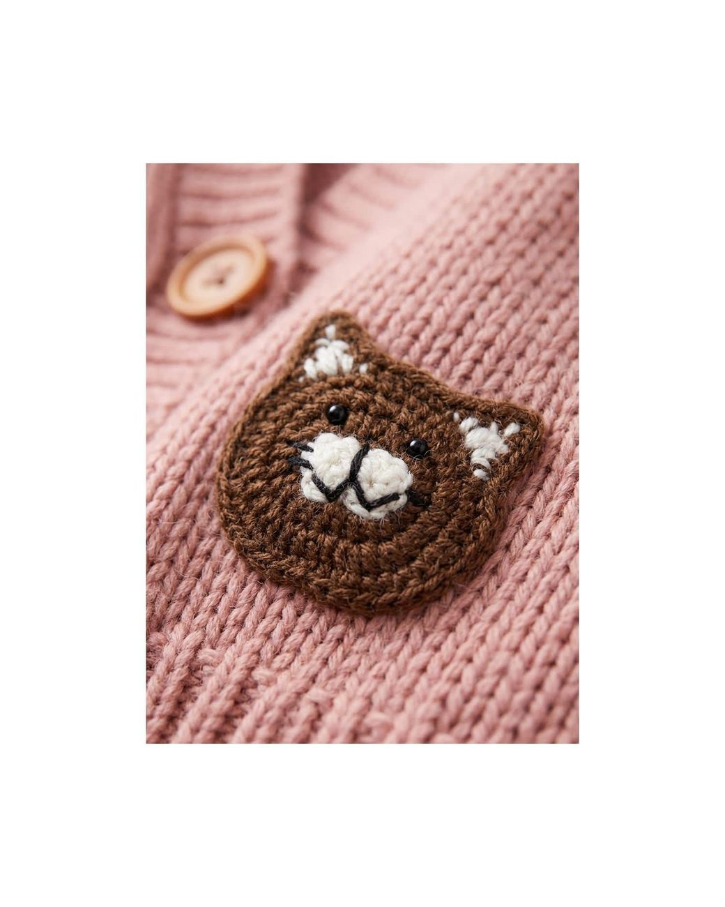 Ana Chic Pink Cat Motif Handmade Knitted Cardigan