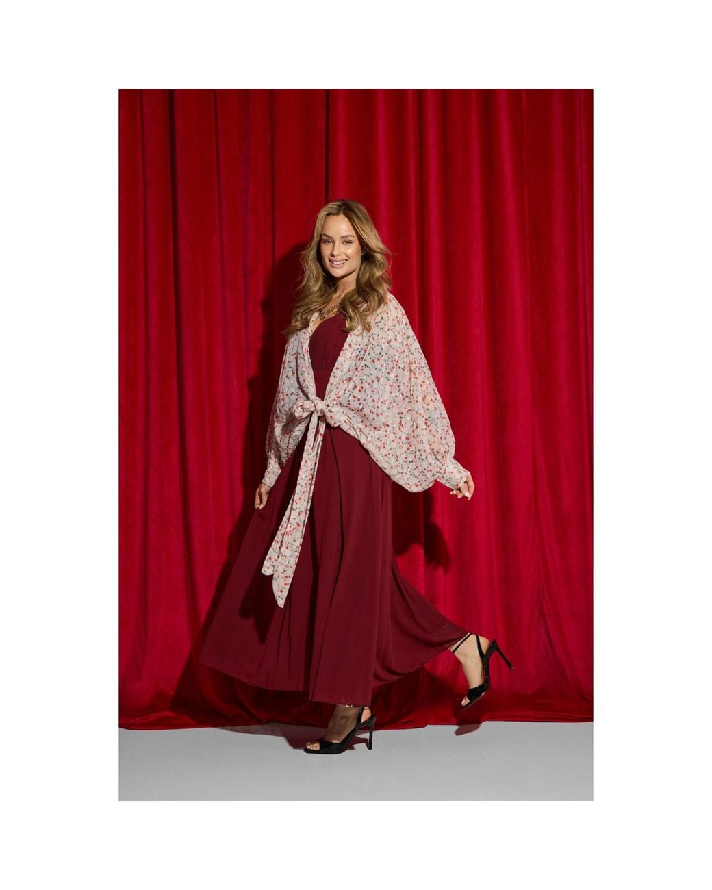Saachi Natural Tie Front Floral Kimono