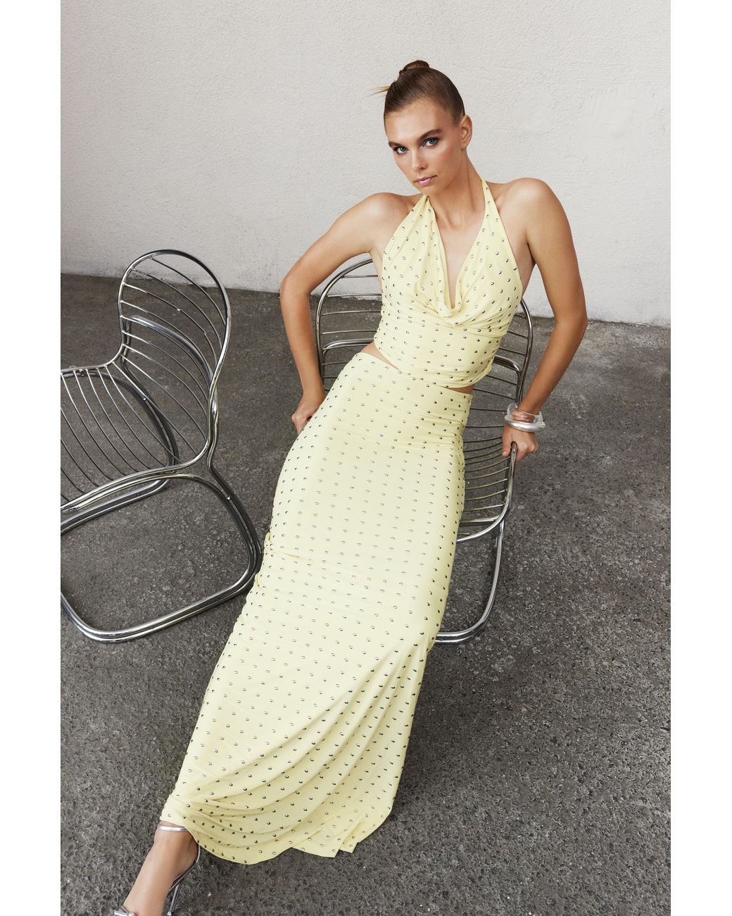 NAZLI CEREN Yellow Haley Long Jersey Skirt