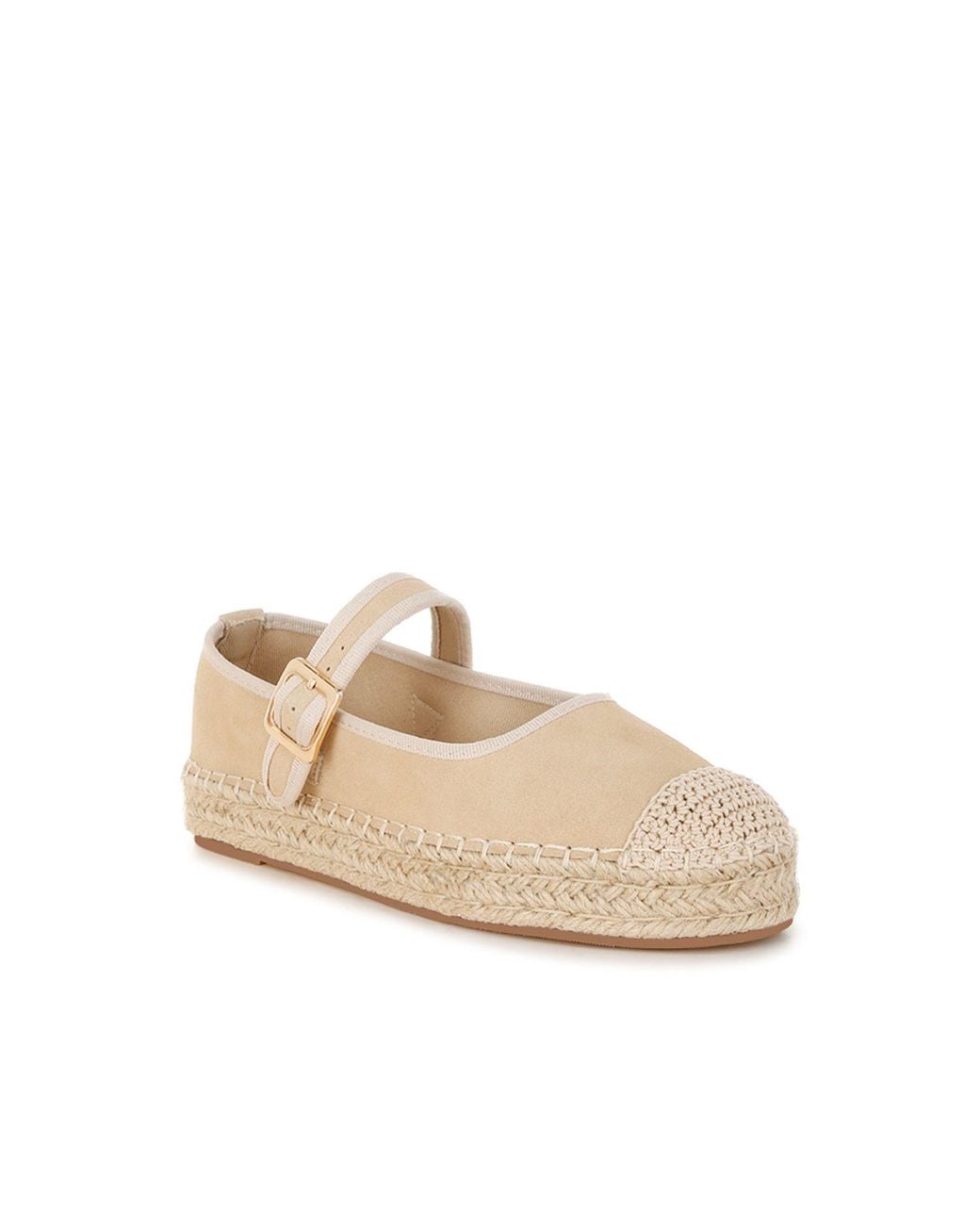 Rag & Co Natural Neutrals Bolean Soft Suede Leather Mary Jane Espadrilles