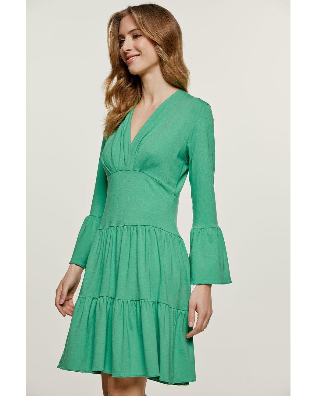 Conquista Green Jersey Tiered Dress