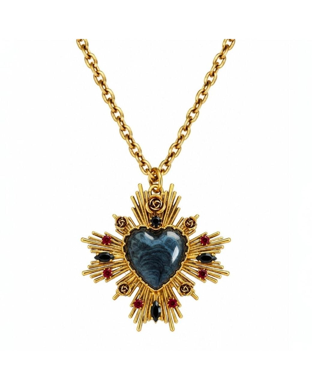 Vstyle Metallic Sacred Heart Statement Necklace – Smoky