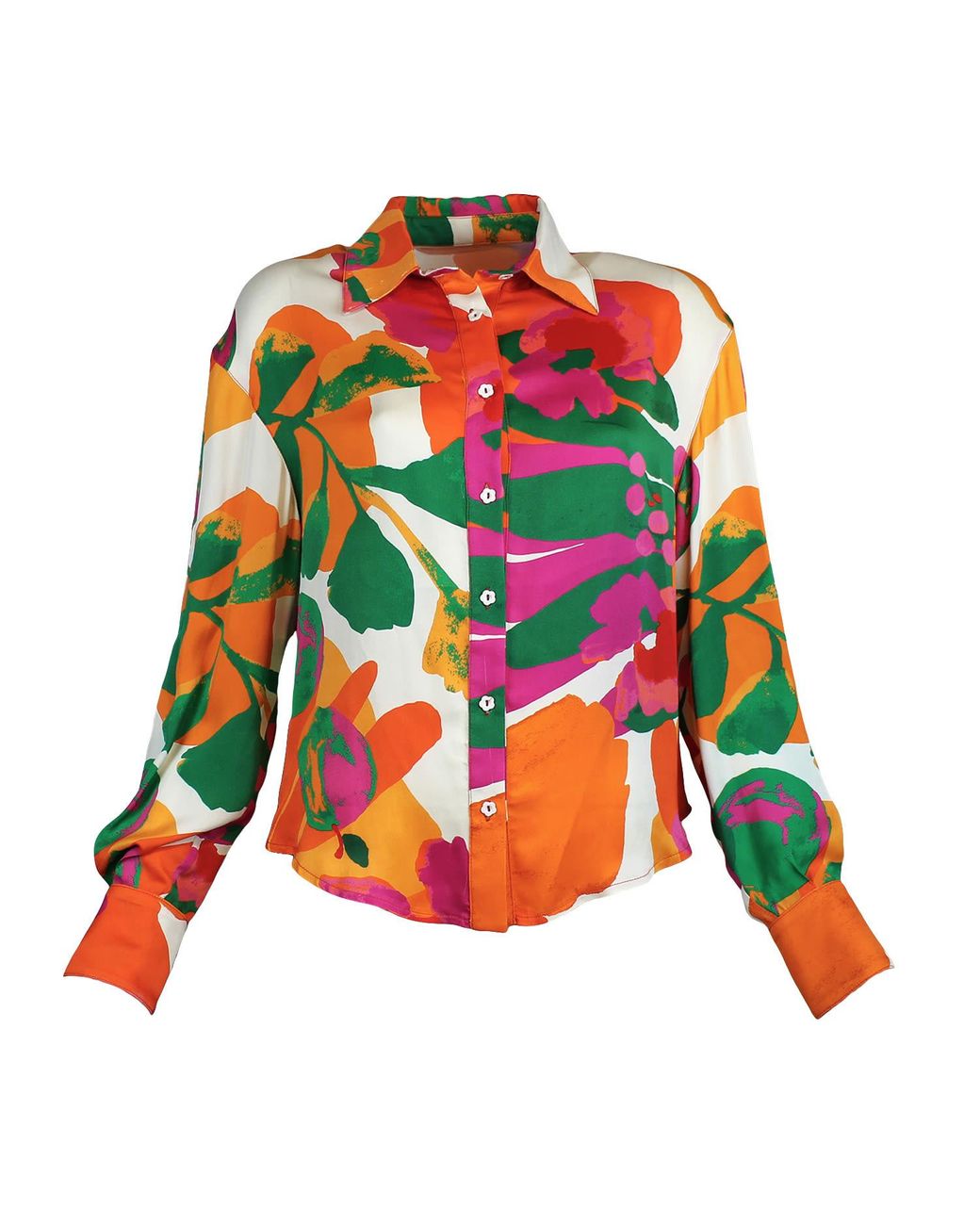 Lalipop Design Green Viscose Satin Button-Down Blouse