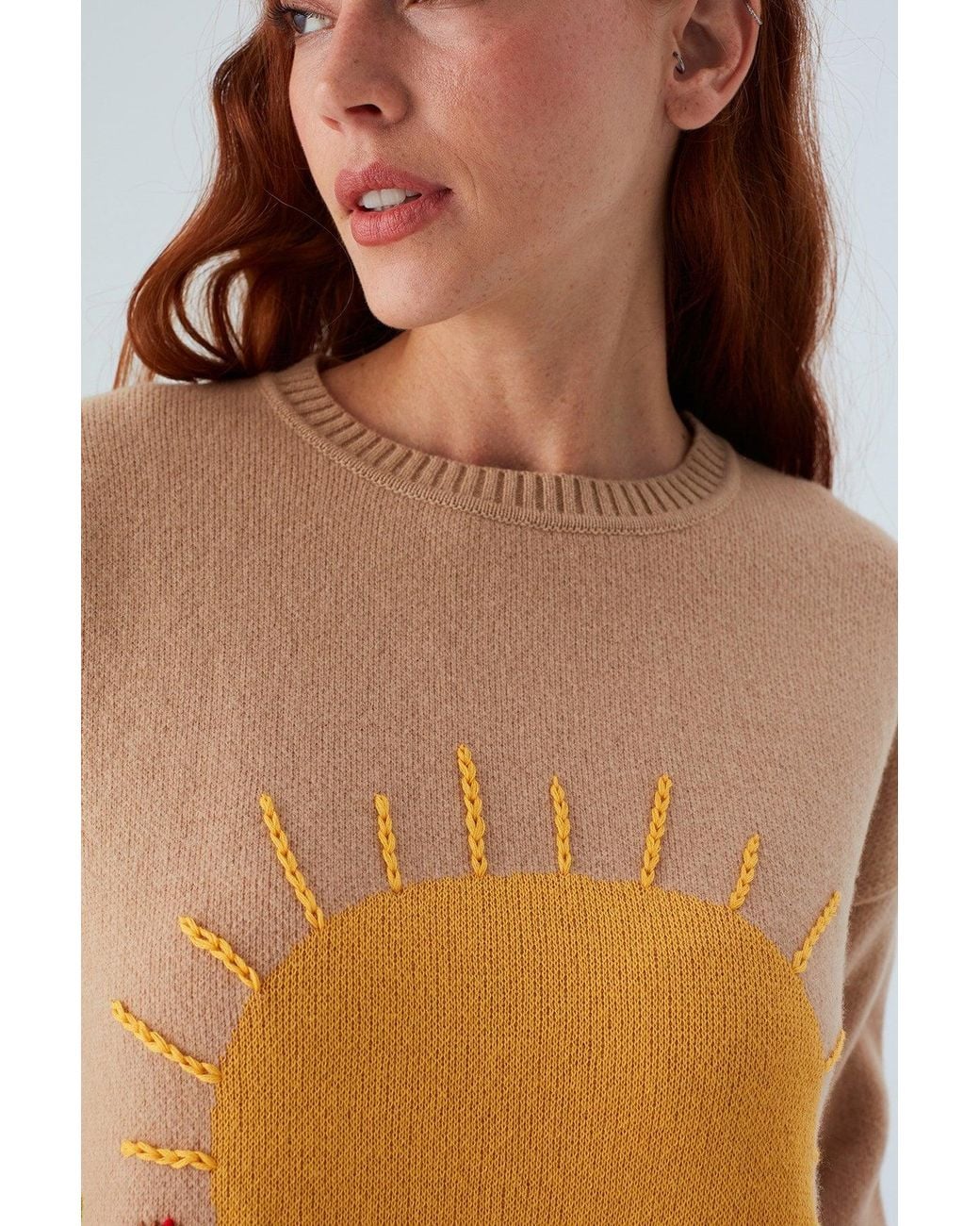 Peraluna Orange Sunny Hand Embroidered Pullover