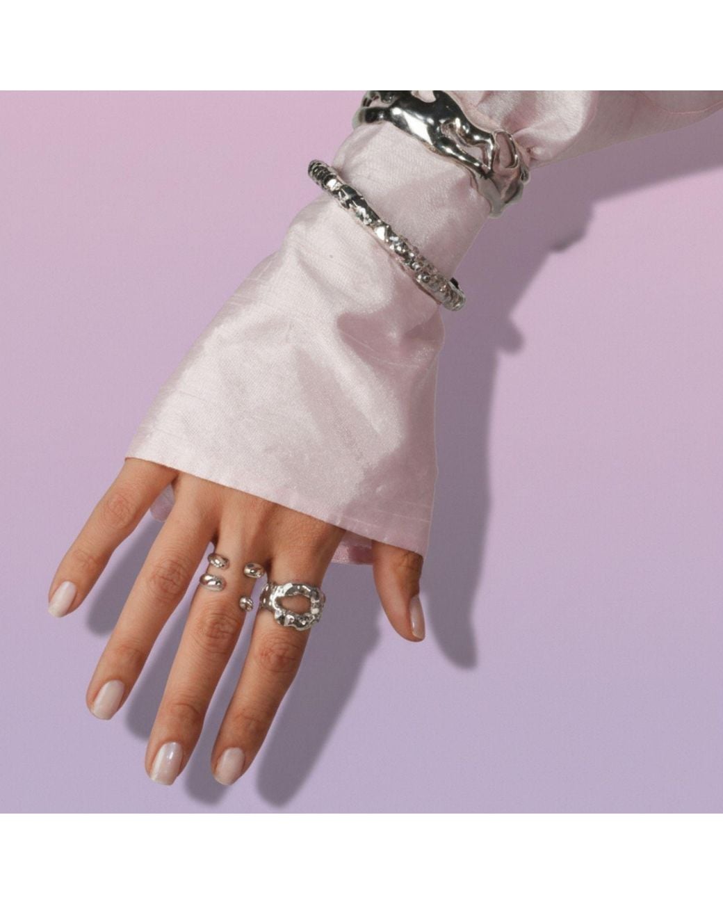 LINYA JEWELLERY Metallic Double Row Asymmetric Ring