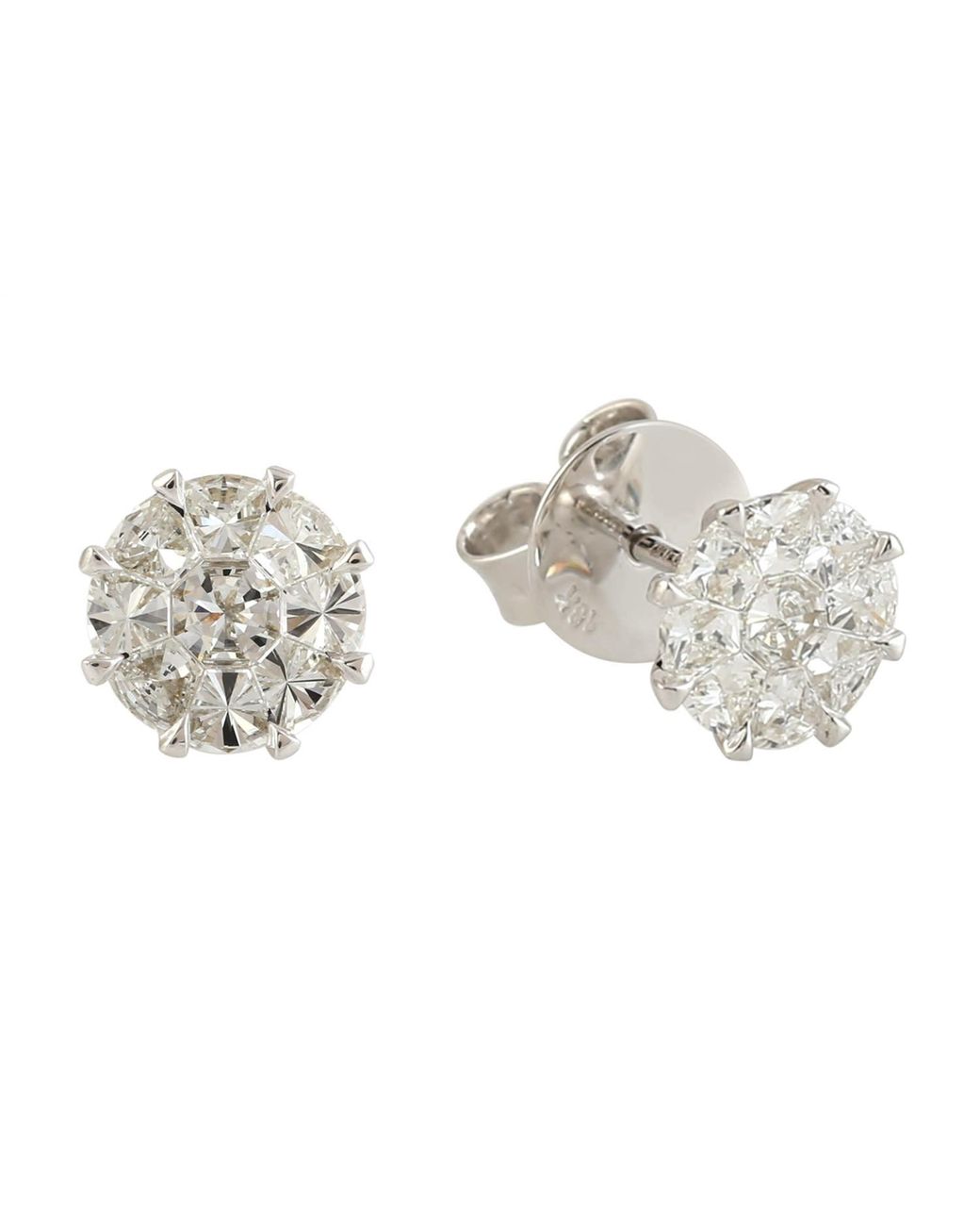 Artisan Metallic 18K Prong Diamond Cluster Stud Earrings