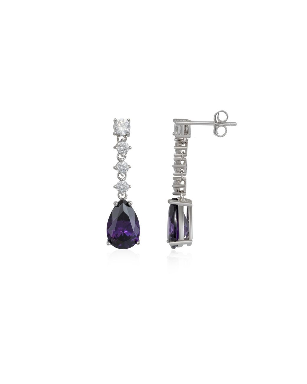Spero London White Pear Amethyst Sterling Drop Earrings