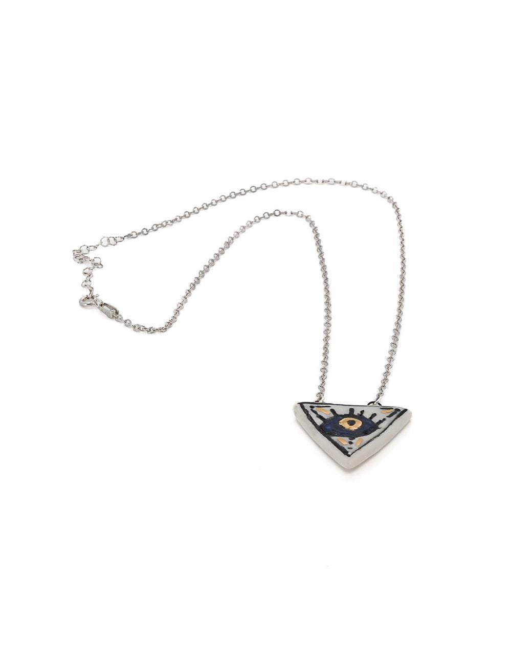 Ebru Jewelry Metallic Talisman Evil Eye Hand Painted Charm Necklace