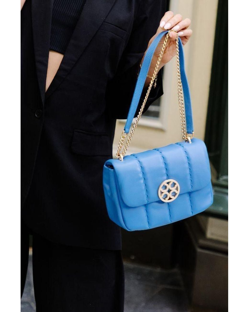 Orange Cube Blue Square Stitch Flap Bag