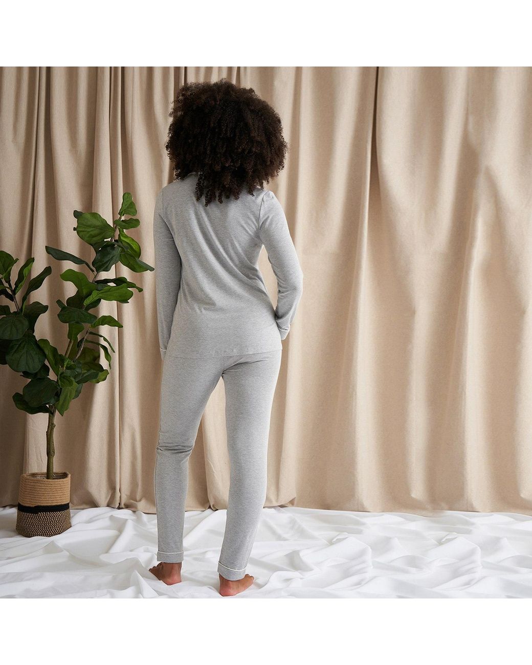 Pretty You London Gray Bamboo Long Sleeved Trouser Pyjama