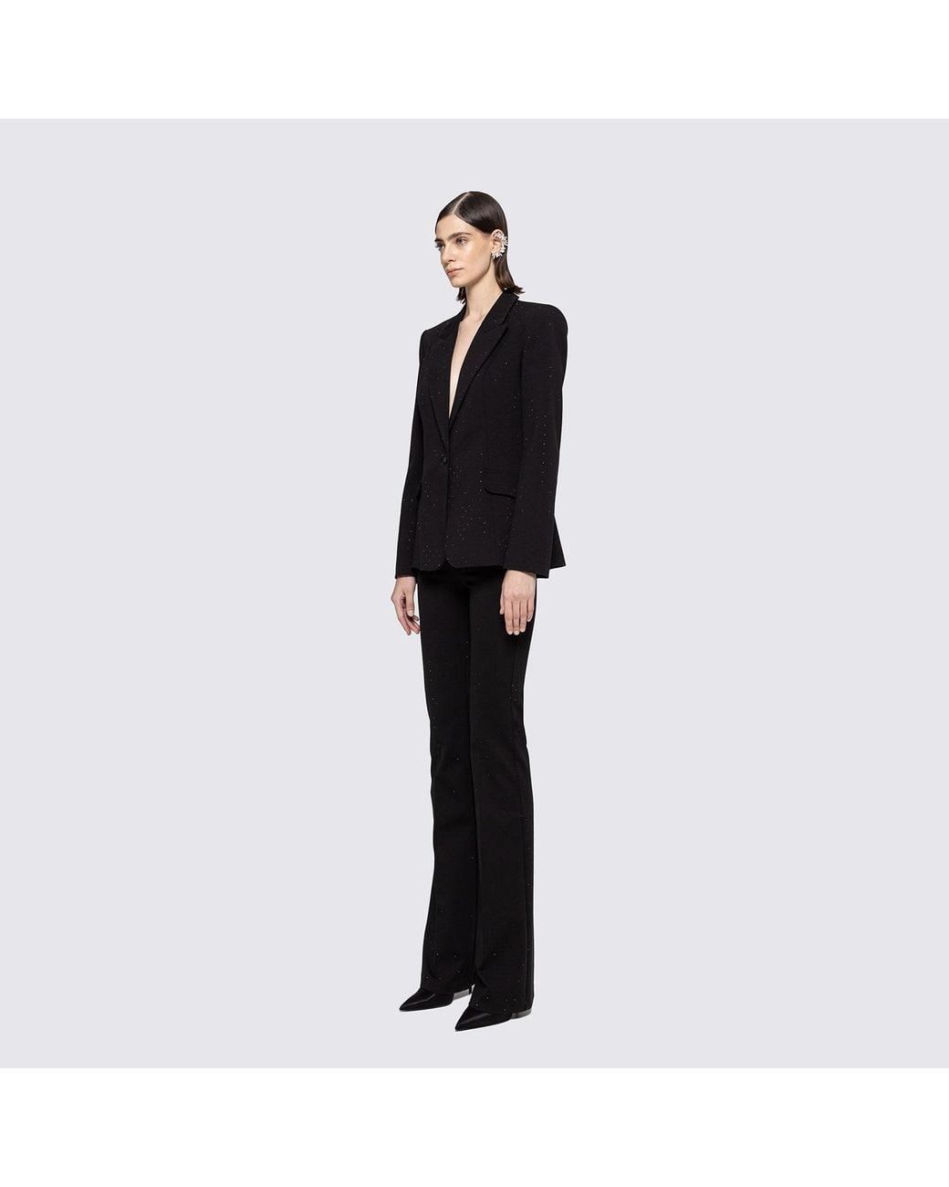Nissa Black Crystal-Embellished Fitted Blazer