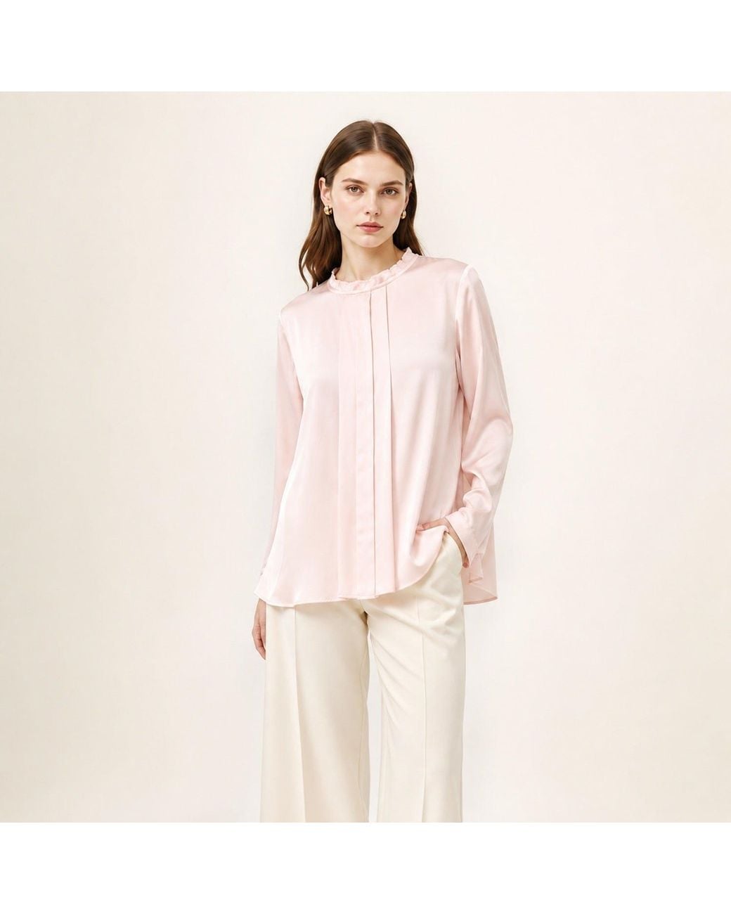 Smart and Joy Pink Long-Sleeved Blouse With Pleats