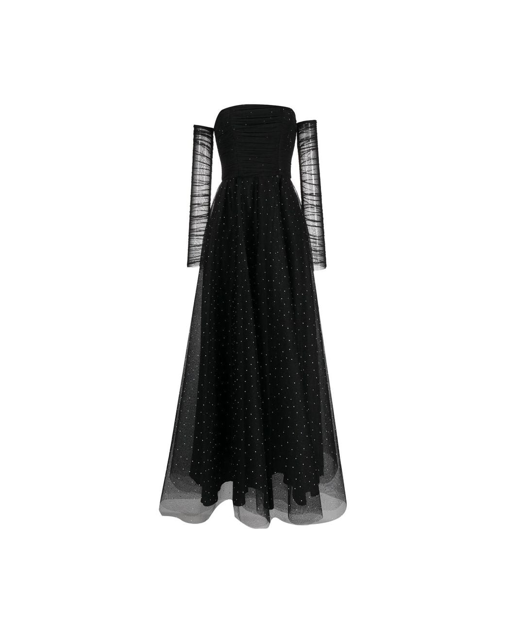 Nissa Black Rhinestone-Embellished Tulle Midi Dress