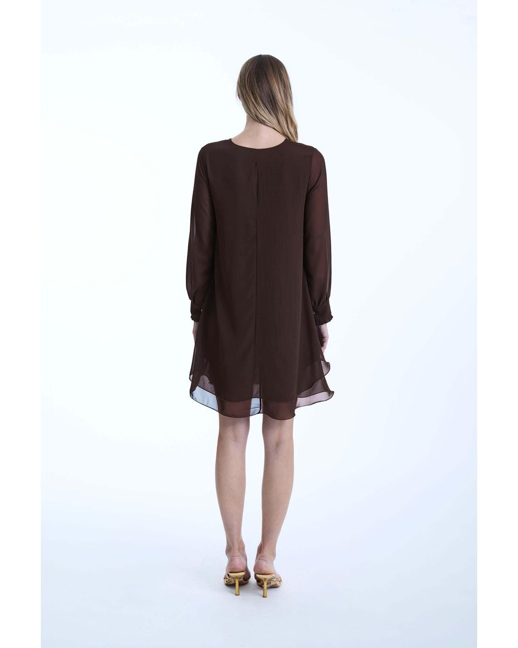 James Lakeland Brown Long Sleeve Wave Hem Dress