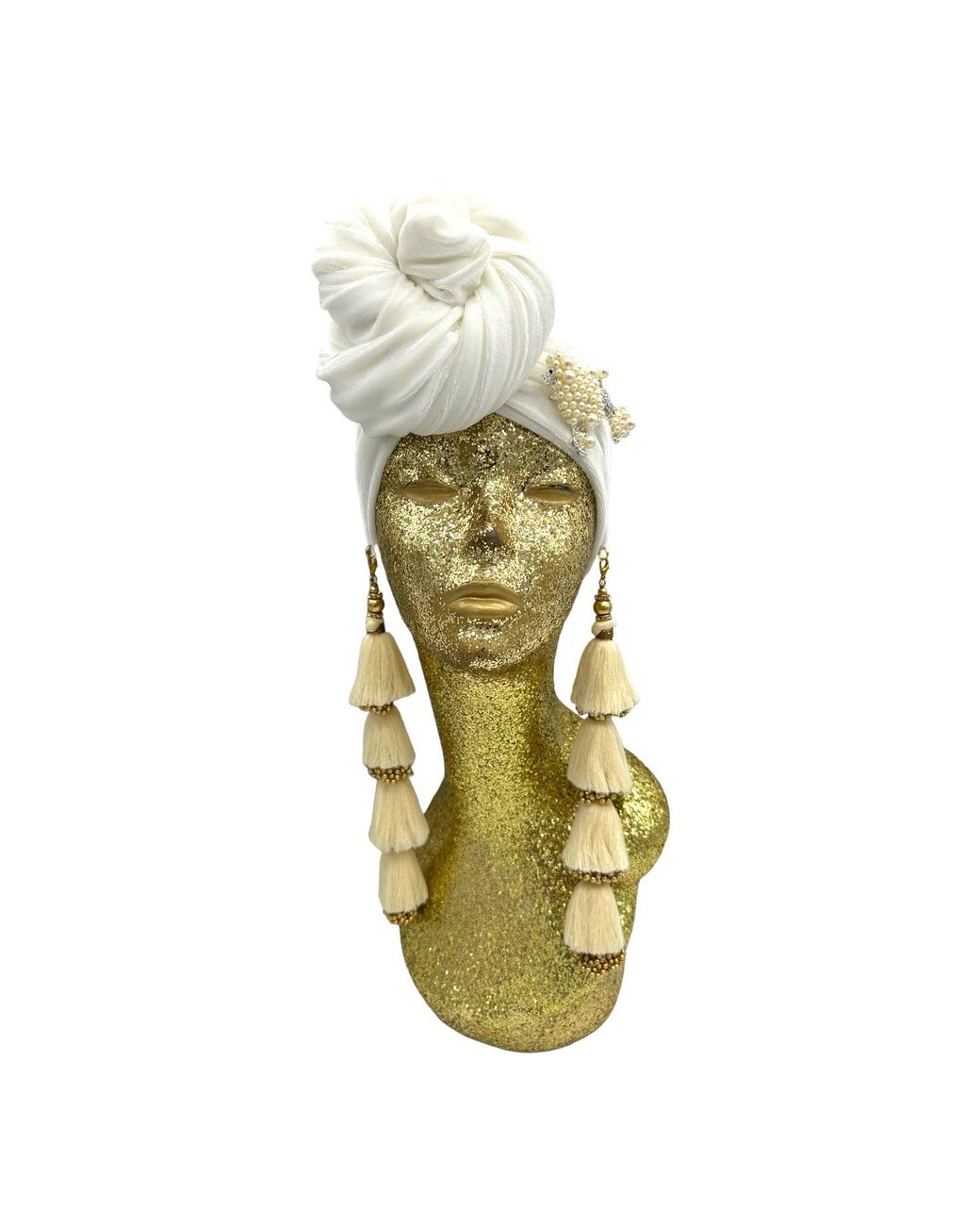 Julia Clancey Metallic Ivory & Pearl Poodle Dorado Turban