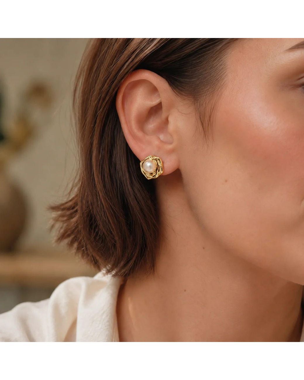 Angel Barocco Metallic Freshwater Pearl Molten Organic Stud Earrings