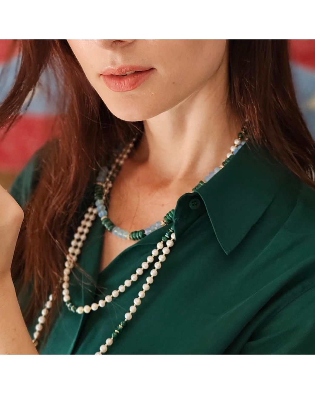 Farra White Malachite With Freshwater Pearls Versatile Long Necklace