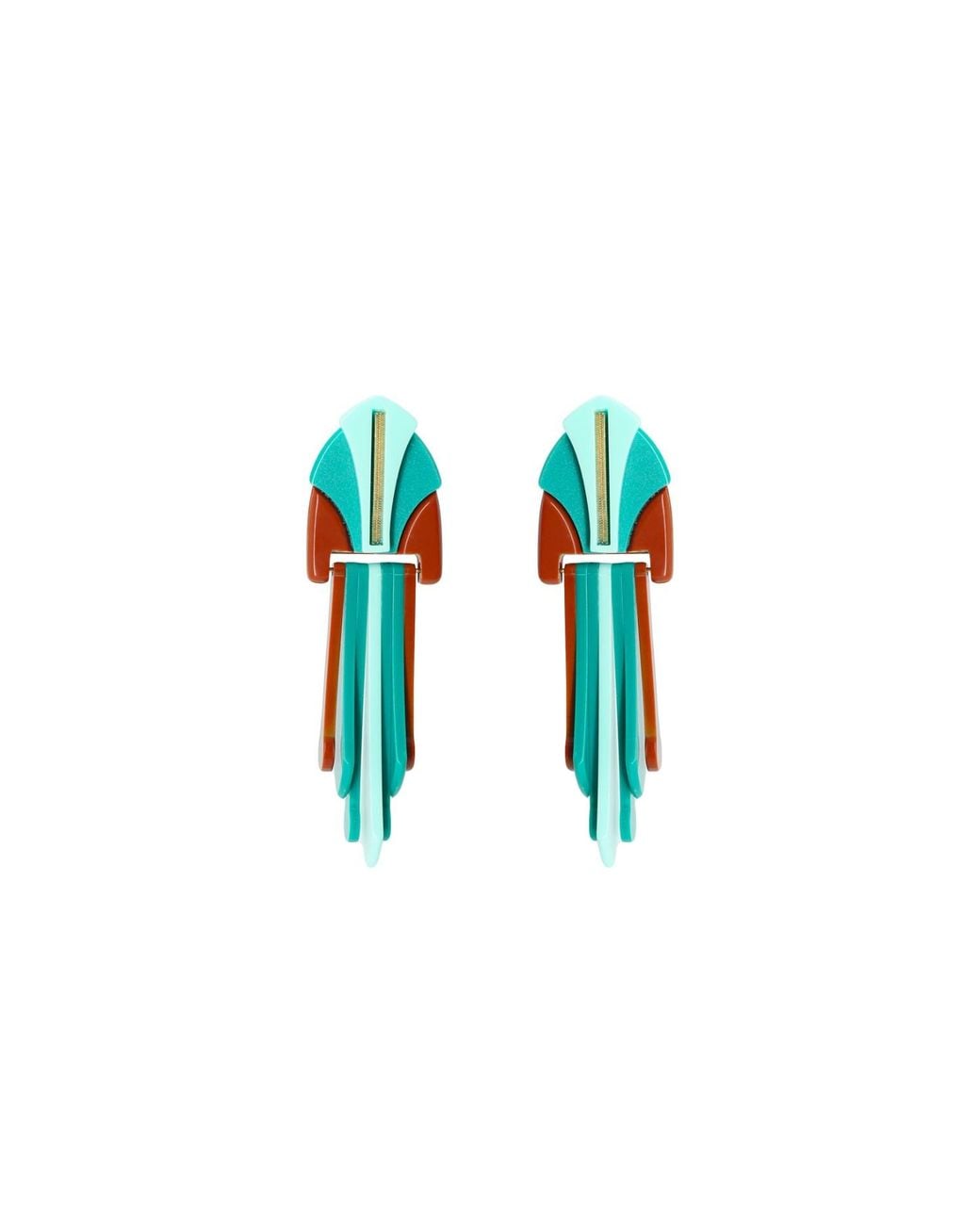 Gissa Bicalho Blue Handmade Acrylic Earring Palm Deco Cinnamon
