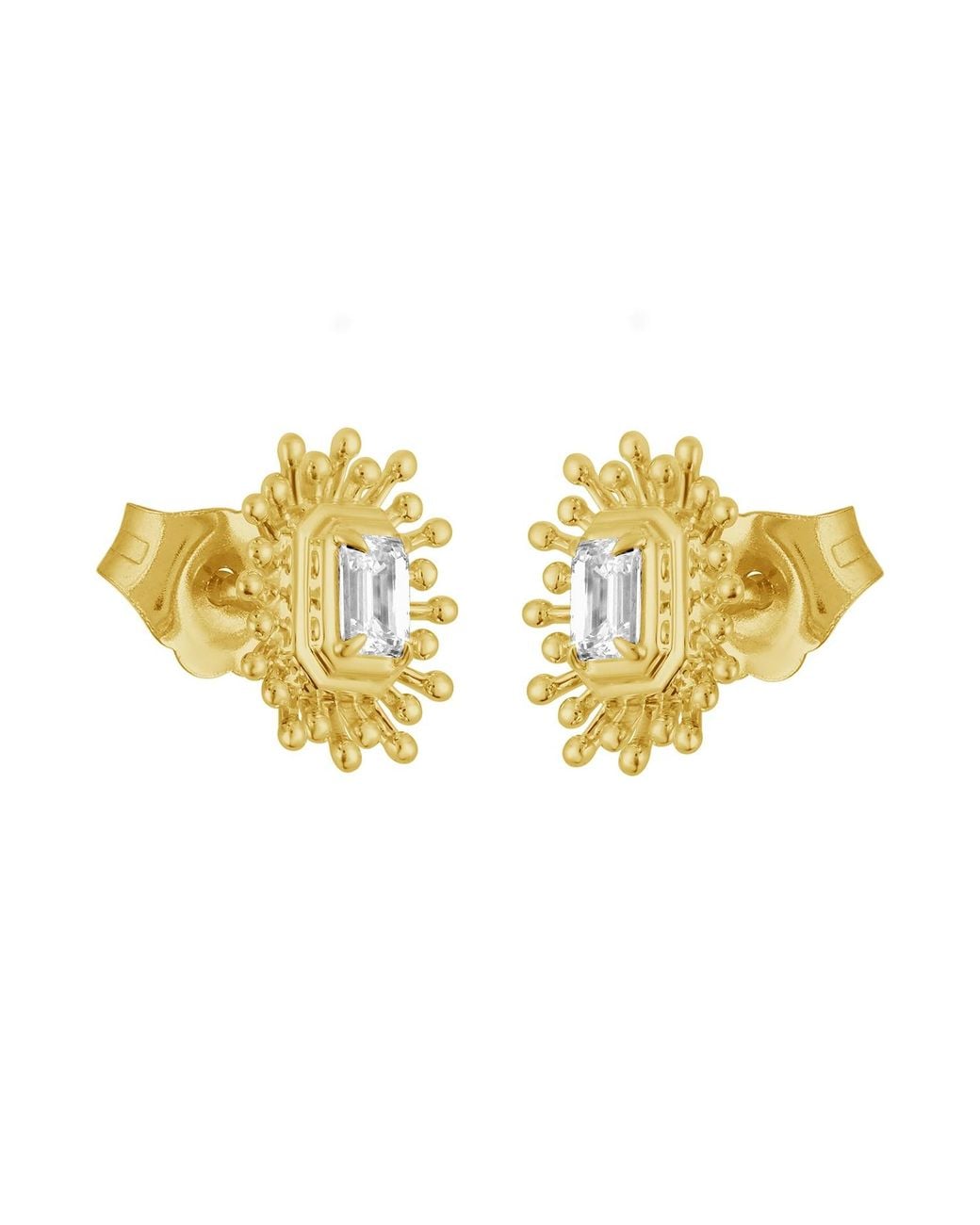 Artisan Metallic Emerald Cut Diamond Sunburst Earrings