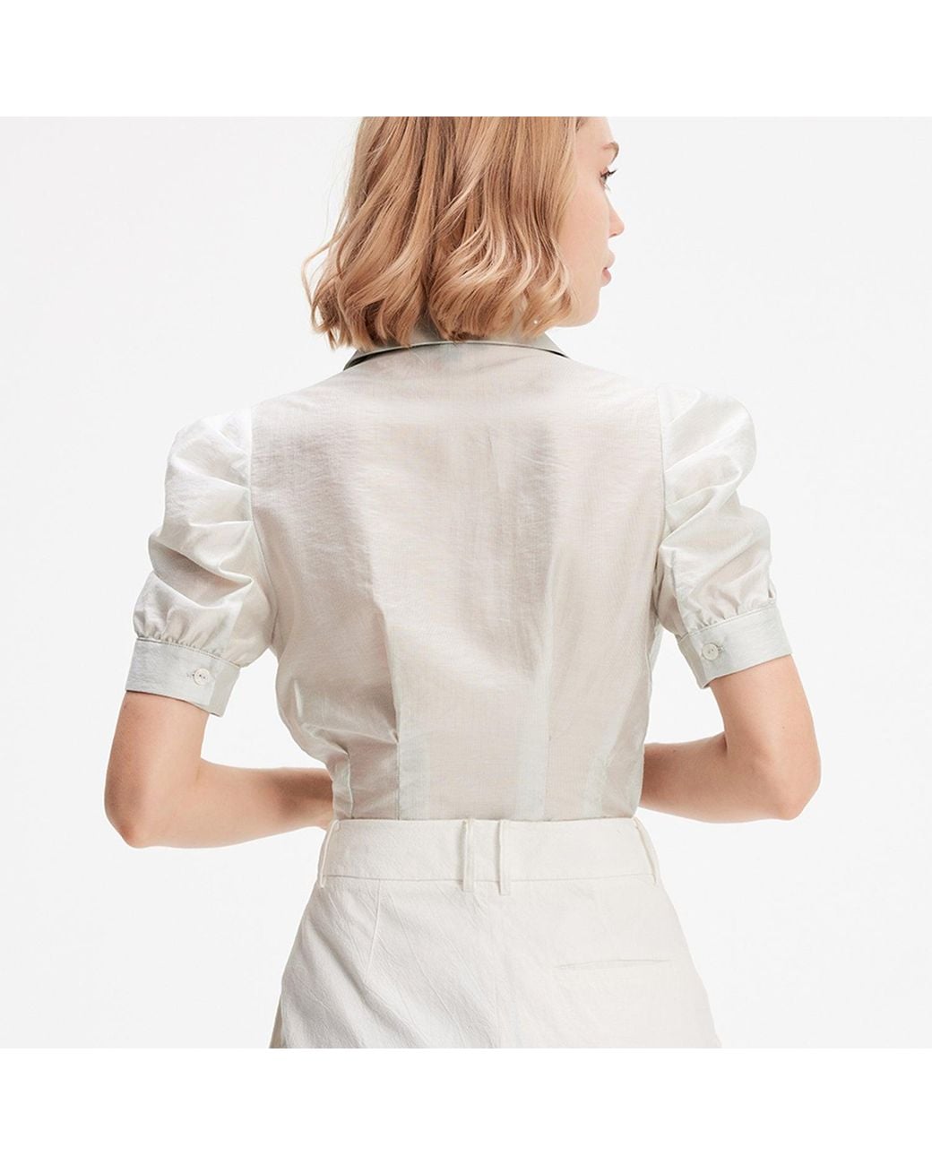 Smart and Joy Gray Chemisier Organza À Manches Courtes