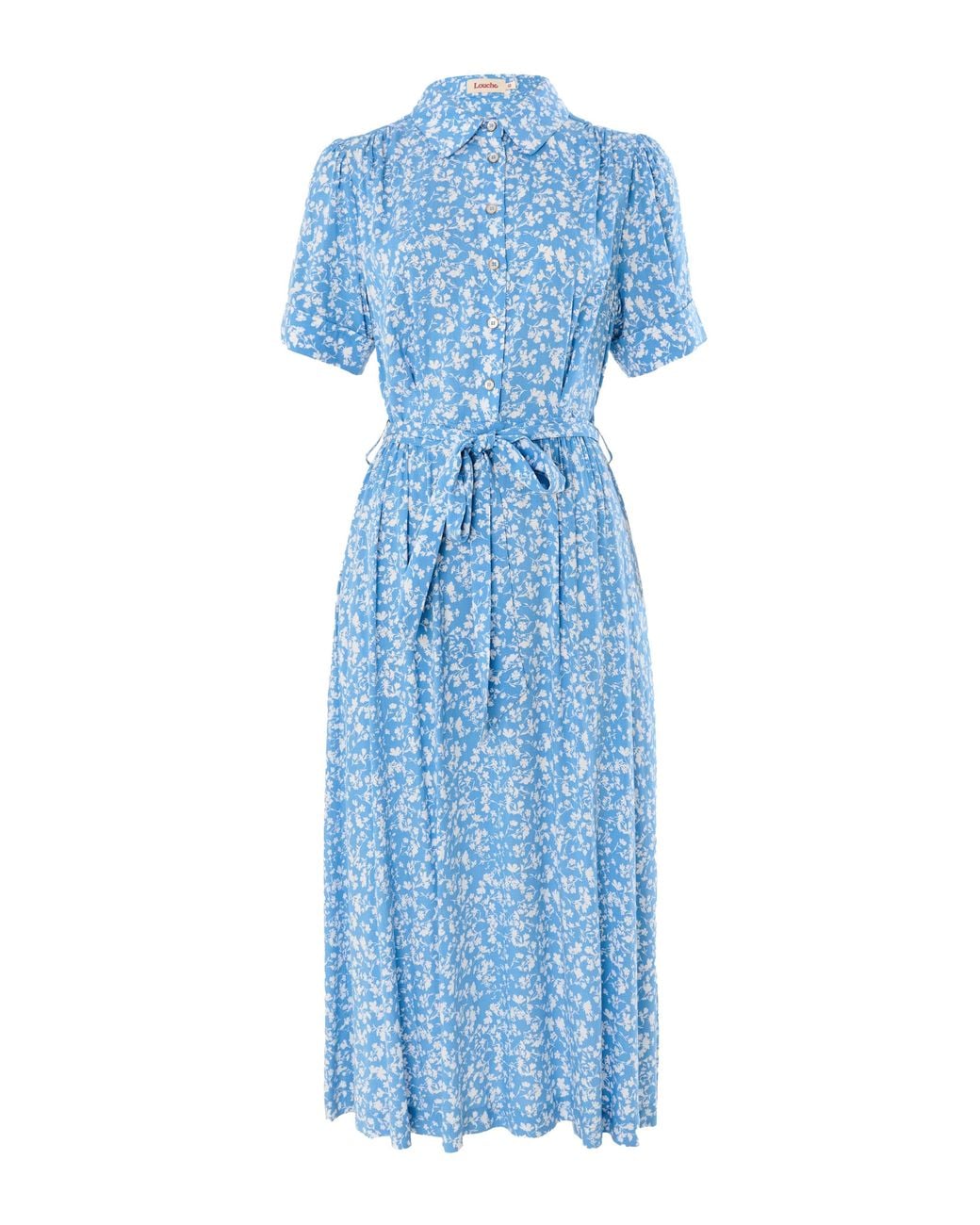 Louche Blue Inesa Negative Floral Print Short Sleeve Midi Shirt Dress