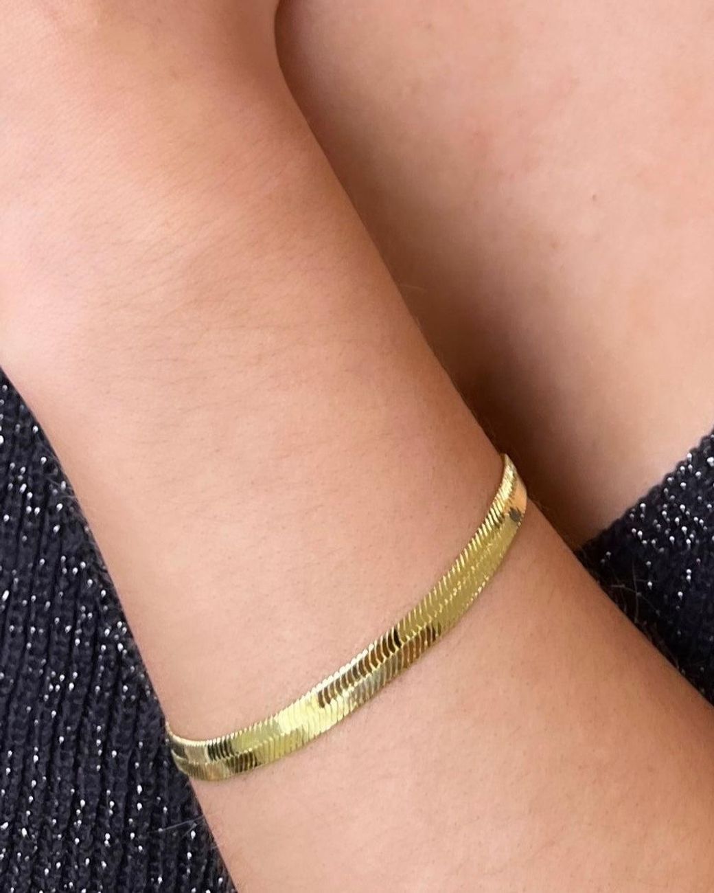 Crystals and Co Metallic Thick Herringbone Bracelet