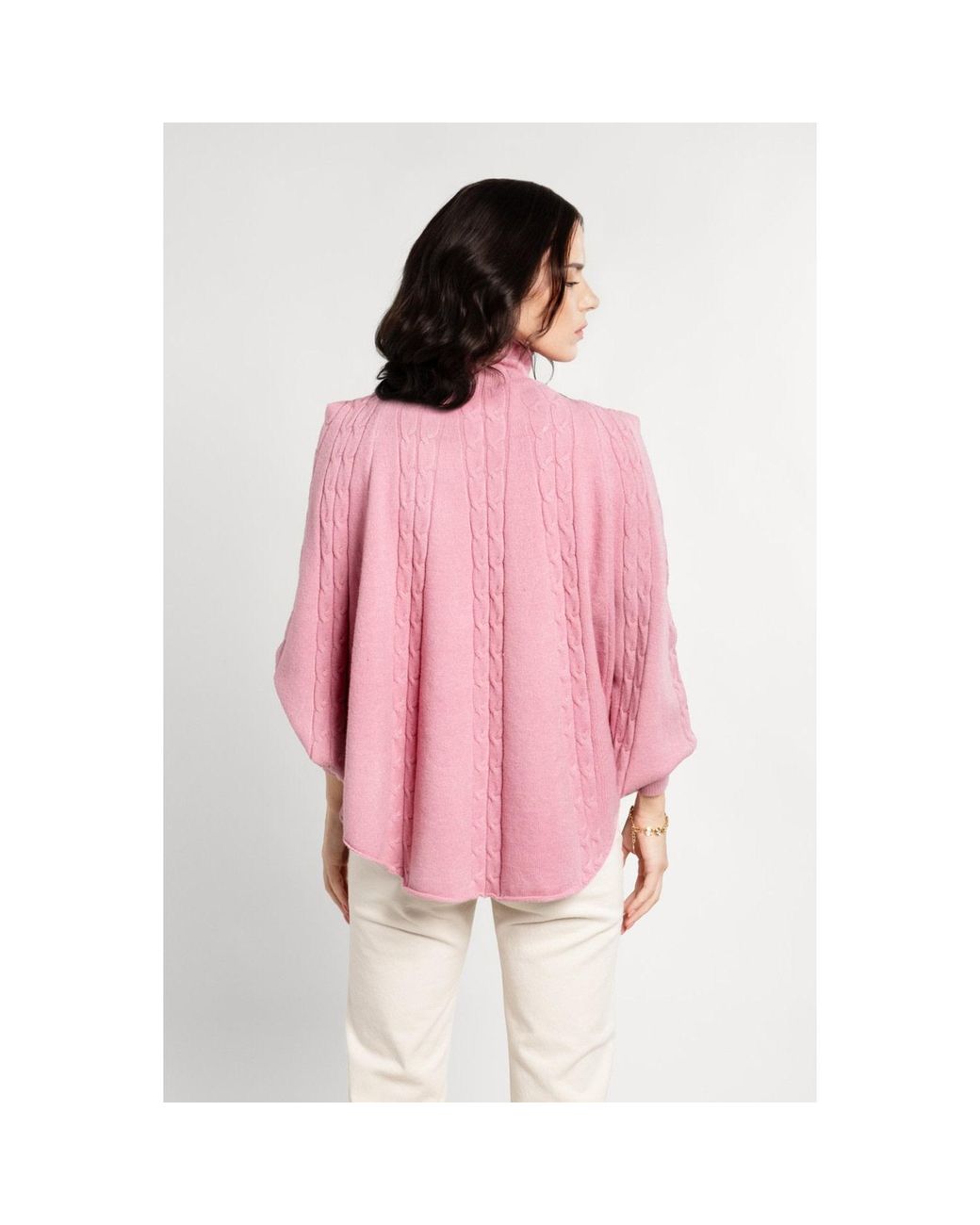 Saachi Purple Turtleneck Sweater Cable Knit Light Poncho