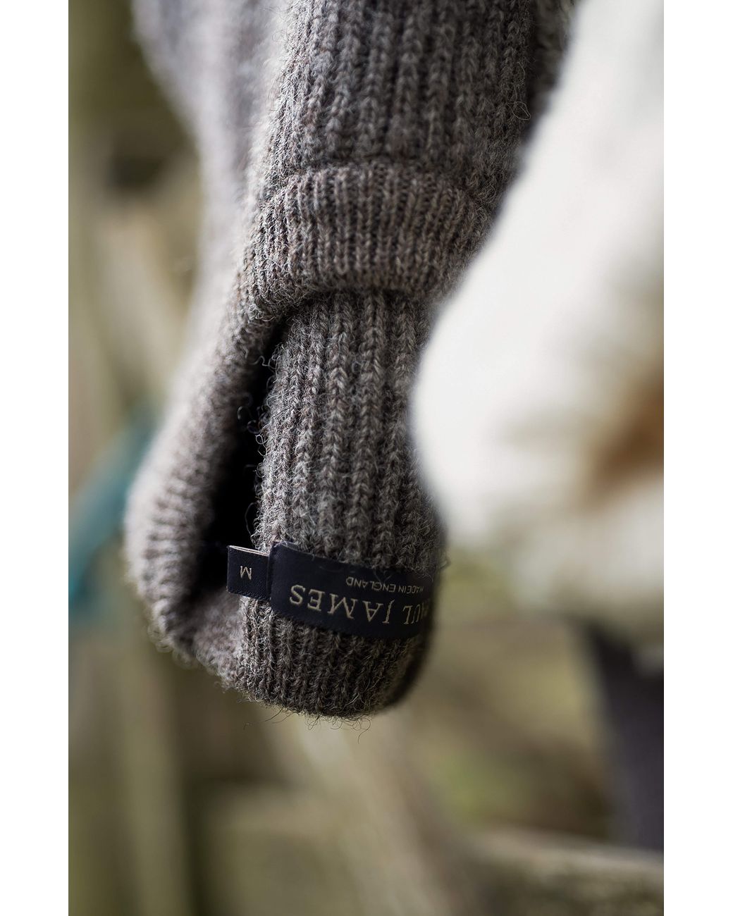 Paul James Knitwear Gray Sheepsoft British Wool Byroon Fisherman Rib Knit Jumper for men