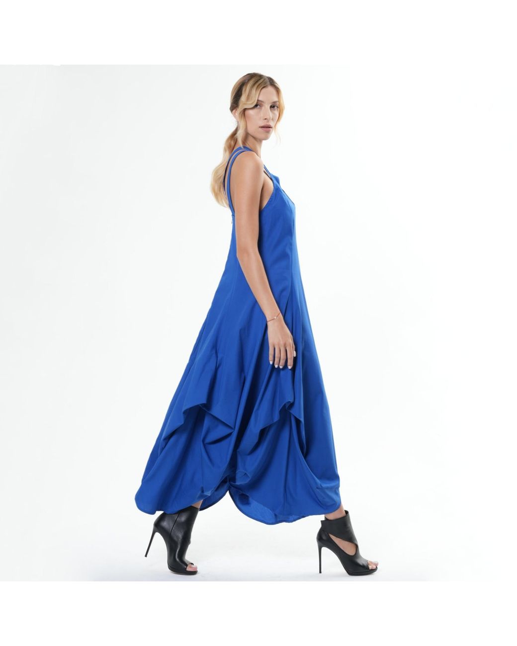 Metamorph Blue Asymmetric Long Cotton Dress