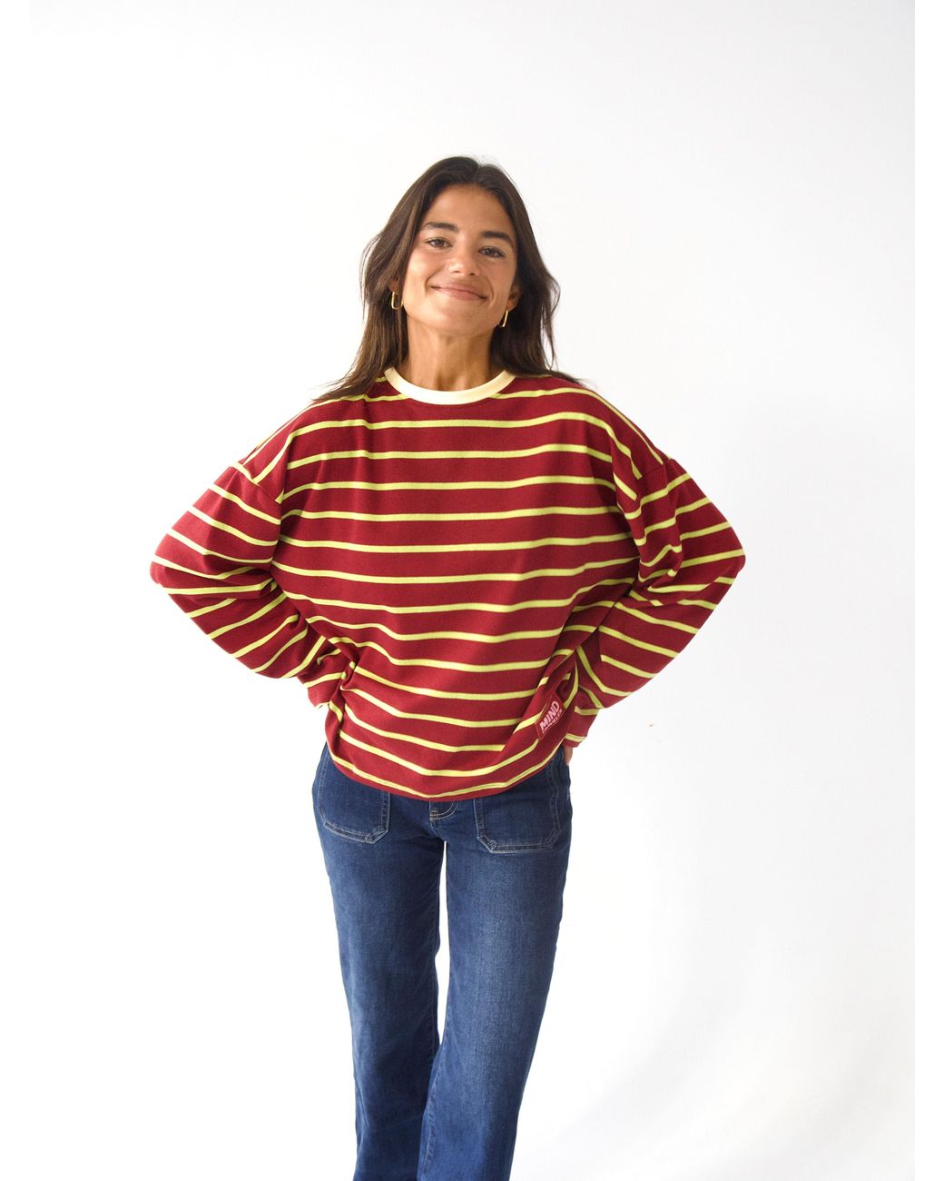 Mind Traveler Red Lime & Burgundy Striped Míriam Long Sleeve Top