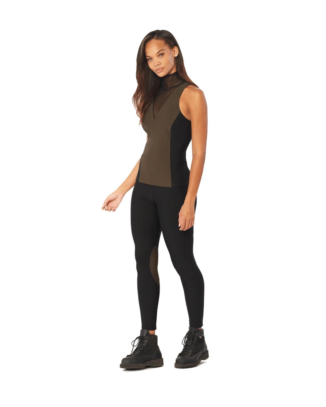 Bennu Brown Mock Neck Top, & Dark