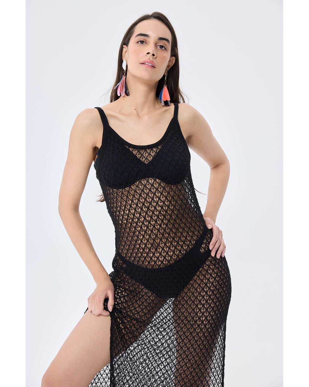 Peraluna Black Angel Openwork Strap Long Beach Dress