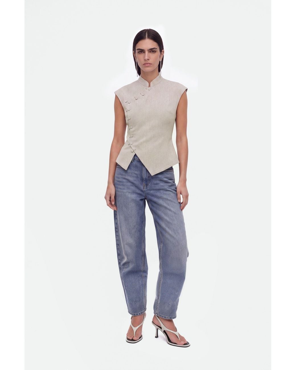 Nocturne Gray Neutrals Asymmetric Button Vest