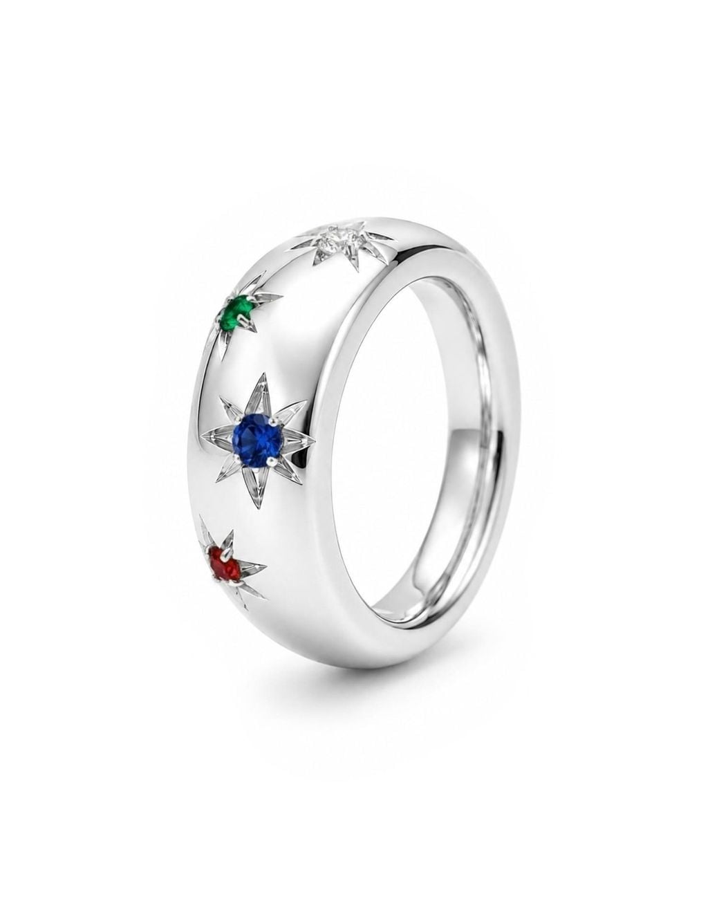 Unaloe Metallic Multicolour Quartz Starburst Wide Band Ring – Sterling