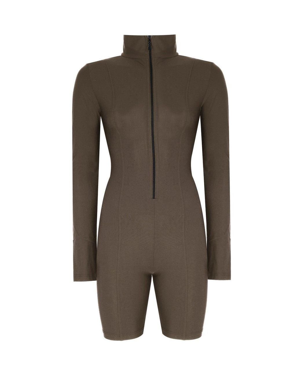 No'design Green Zip-Up Short Khaki Jumpsuit