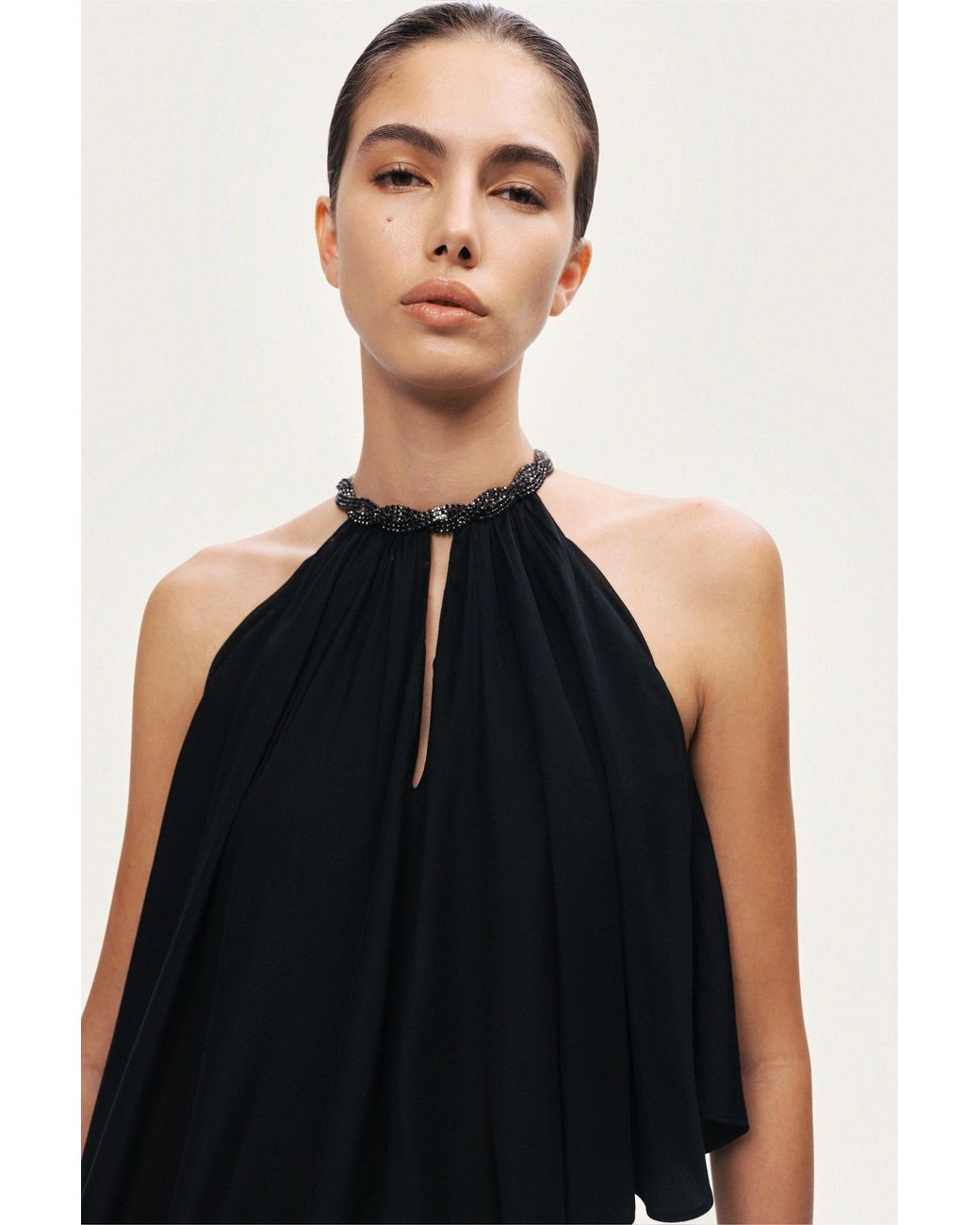 Nocturne Black Embellished Halter Blouse
