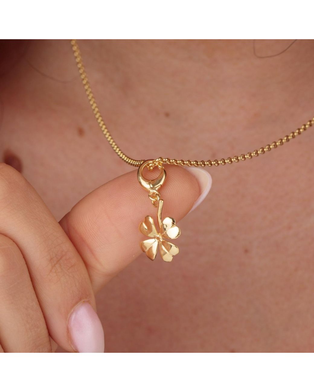 Lily Charmed Metallic Plated Four Leaf Clover Charm Necklace