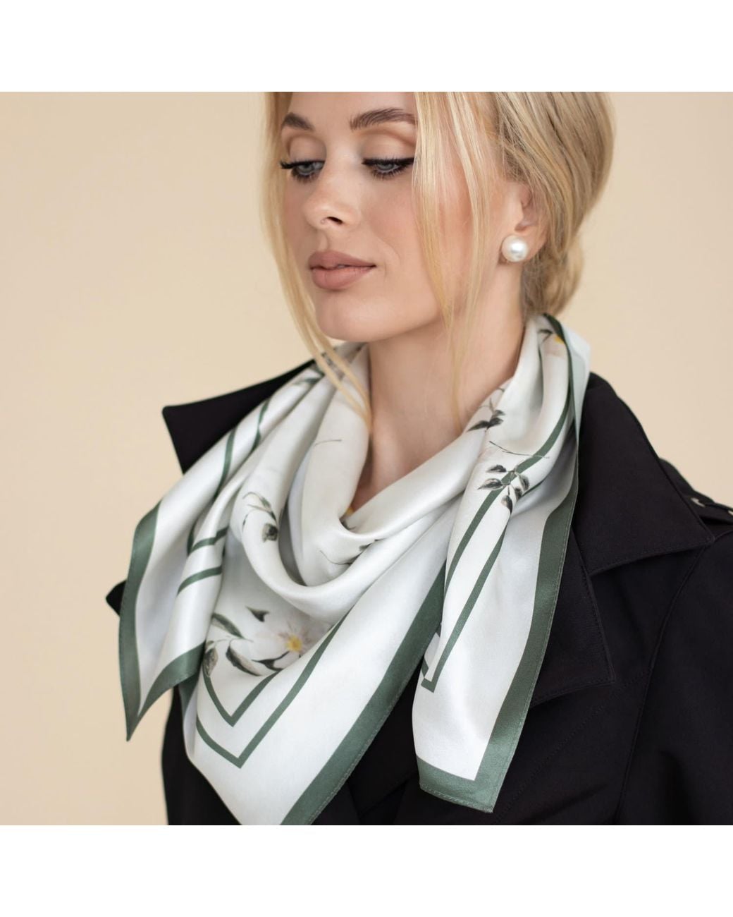 RainSisters Metallic Neutrals Large Floral Natural Silk Scarf
