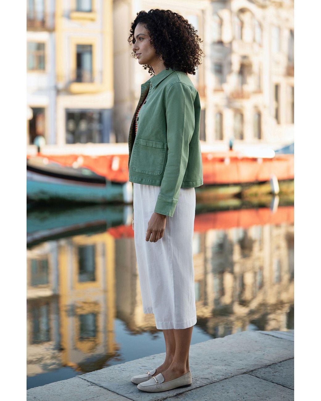 Yumi' Green Canvas Jacket With Patch Pockets