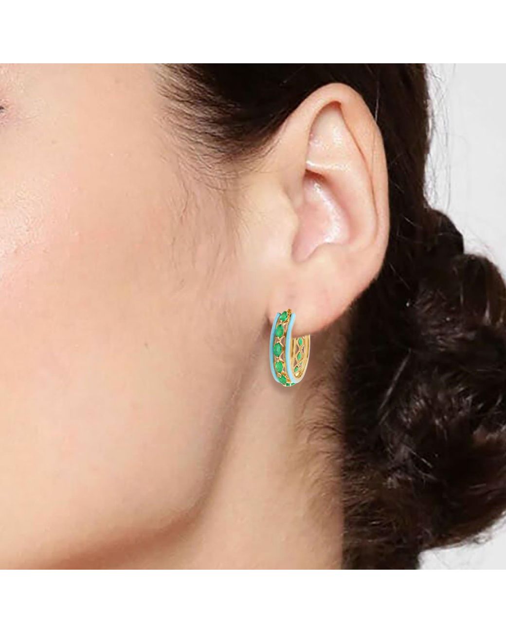 Artisan Green Emerald & Enamel Hoop Earrings