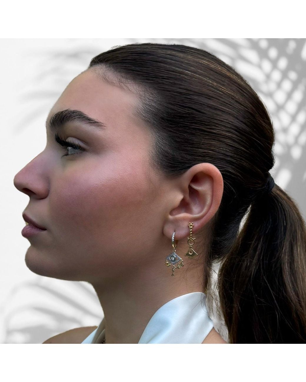 Ebru Jewelry Metallic Peace & Love Diamond Evil Eye Earrings