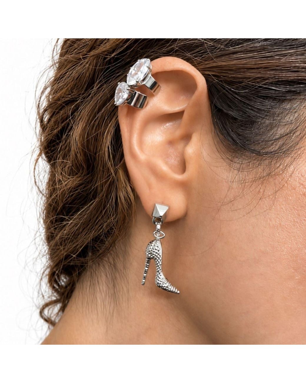 Jagged Halo Jewelry White I'M Bad Stiletto Heel Shoe Drop Earrings Filled