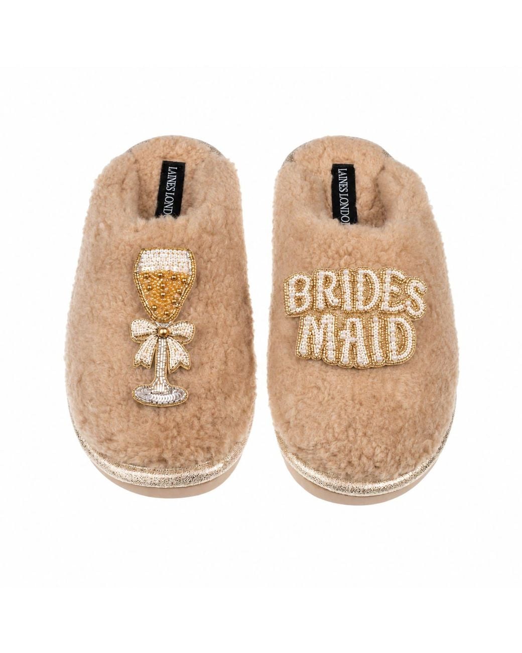 Laines London Natural Neutrals Teddy Closed Toe Slippers With Bridesmaid Brooches