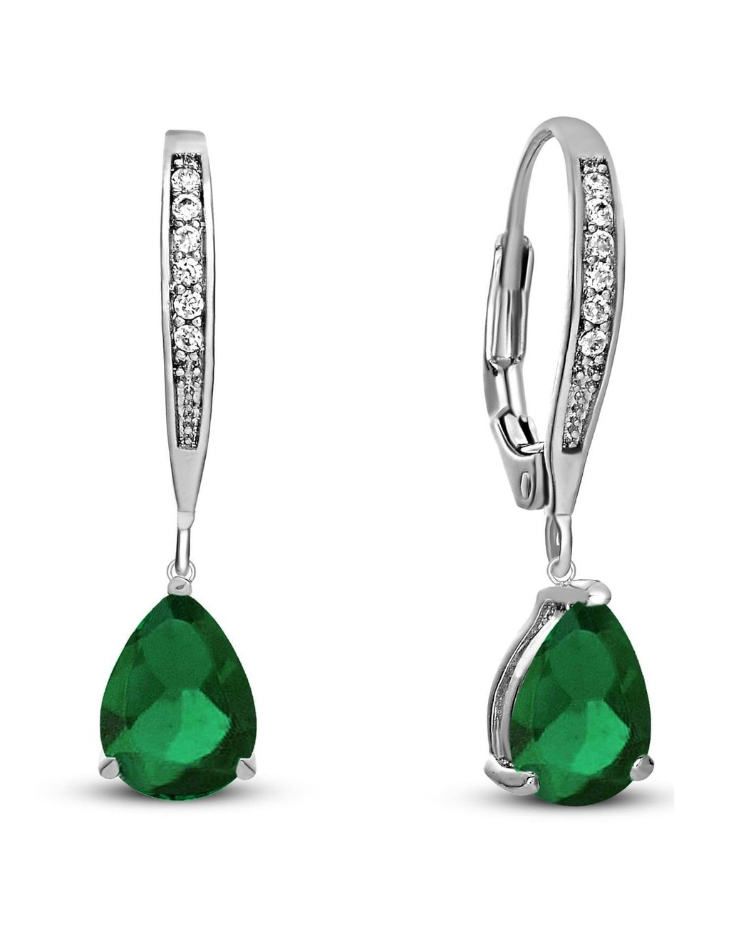 Genevive Jewelry Green Genevive Sterling Plating With Pear-Shaped Cubic Zirconia Dangle Earrings