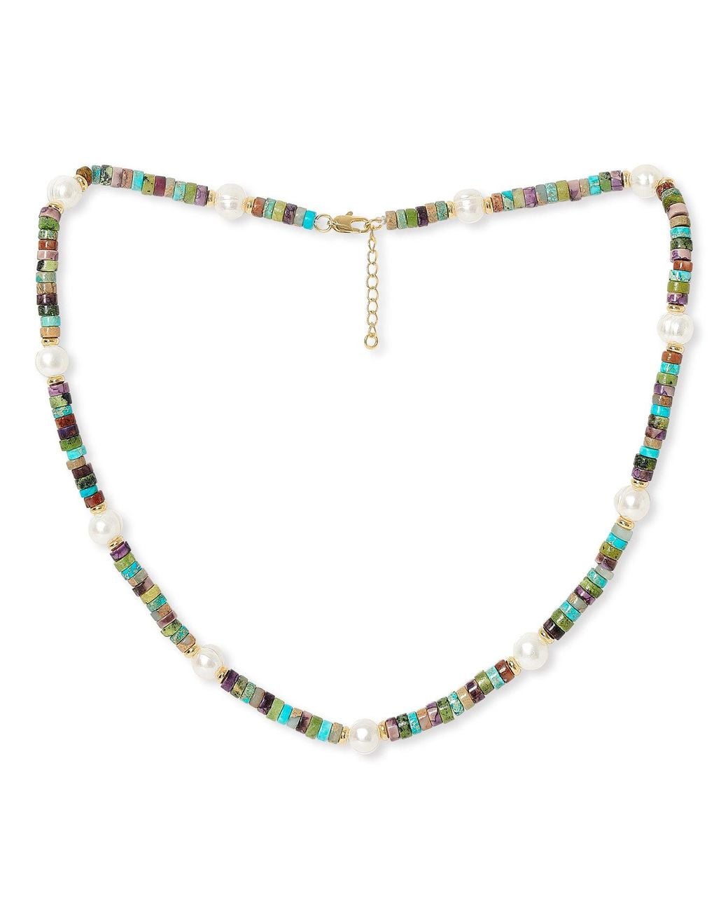 Pearls of the Orient Online Metallic Nova Oval Cultured Freshwater Pearl Necklace With Mix Jasper & Beads