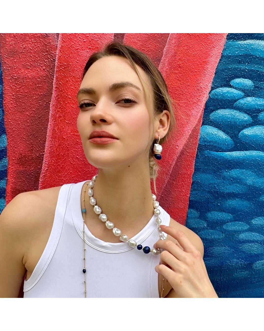 Farra Blue Baroque Pearls With Lapis Chunky Necklace