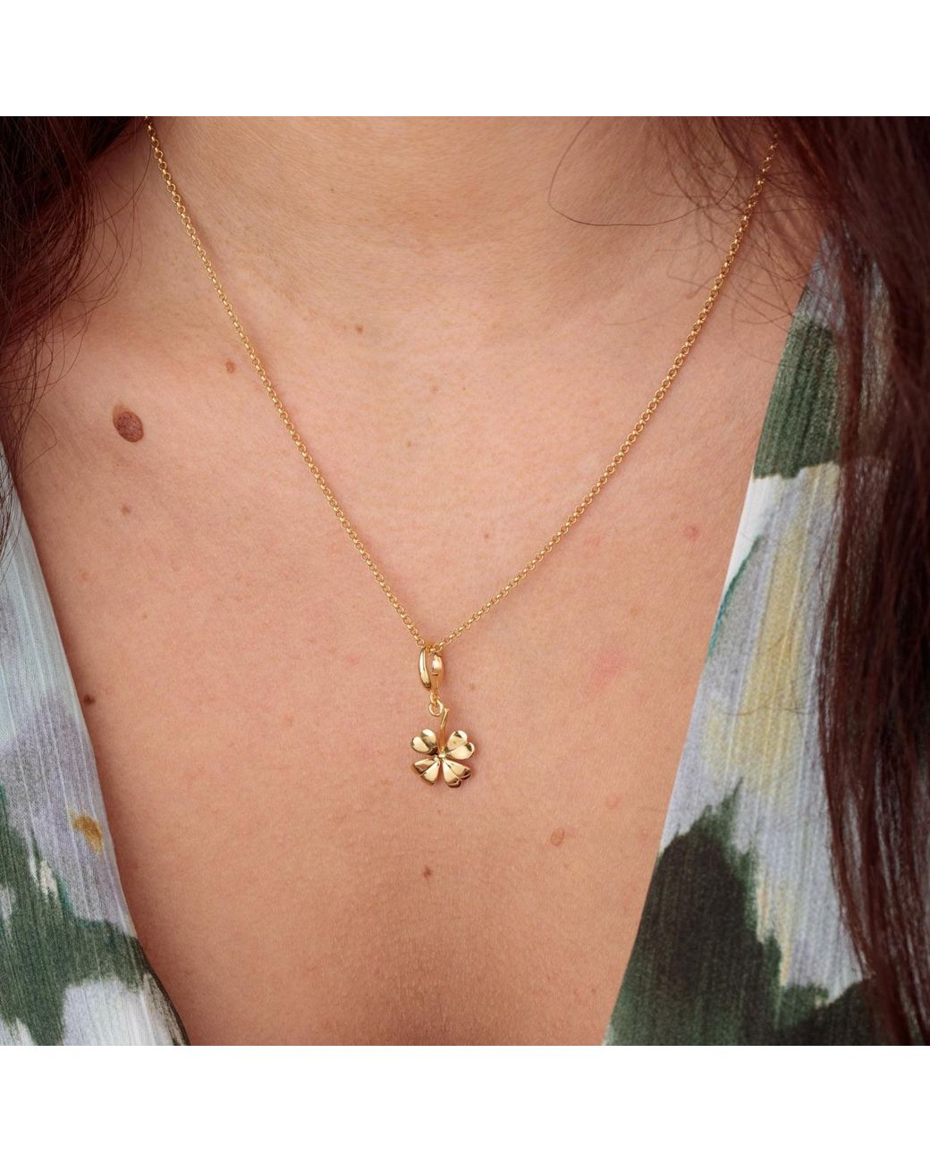 Lily Charmed Metallic Plated Four Leaf Clover Charm Necklace